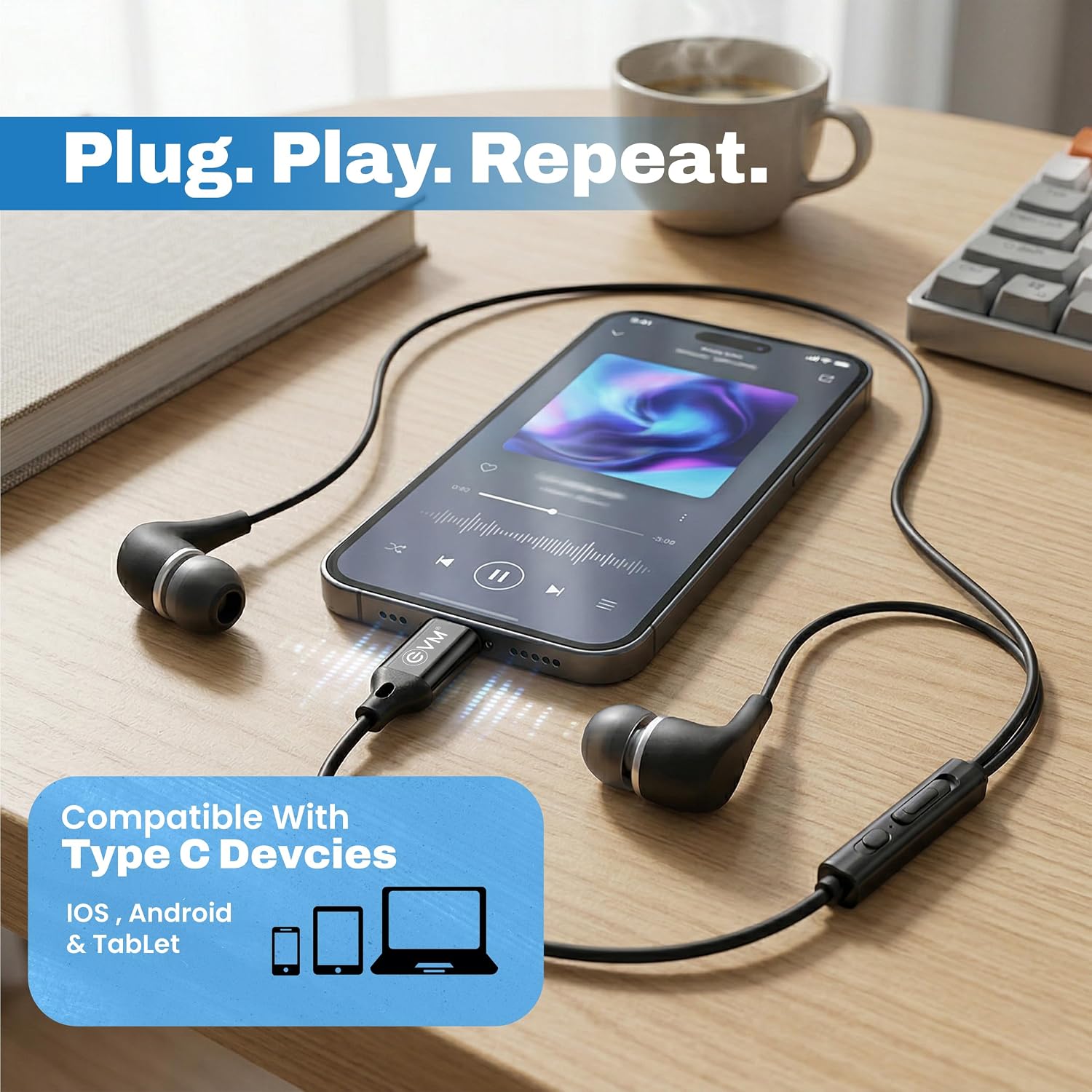 EVM HF-01 Type C Wired Earphone - Black