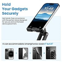 Ambrane 360° Rotation, Foldable Design Mobile Stand with Stable Metalic Round Base, Multiple Height & Angle adjustments Compatible with Smartphones, Tablets, Kindles & iPad Twistand 360