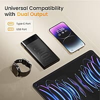 Ambrane 10000mAh Slim Power Bank, 20W Fast Charging, Dual Output, Type C PD (Input & Output), Quick Charge