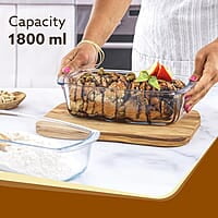 AGARO Elite Glass Loaf Tray Rectangular, 1800ml, Bake Safe, Oven Safe, Glass Dish Tray, Borosilicate Glass Tray