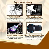 AGARO Imperial Stand Mixer,1400W with 6L SS Bowl, 1.5L Blending Jar,10 Speed With Pulse Function, 100% Copper Motor