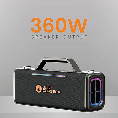 Just Corseca Sonic Stream 360W Bluetooth Speaker – Karaoke | TWS | RGB Lights | Black