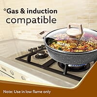 AGARO Imperial Granite Non Stick Kadai with Glass Lid, 2.8L / 24cm, Kadai