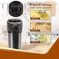 AGARO Elegant Hand Mixer, 300 Watts, Stainless Steel, 6 Interchangeable Speed Settings