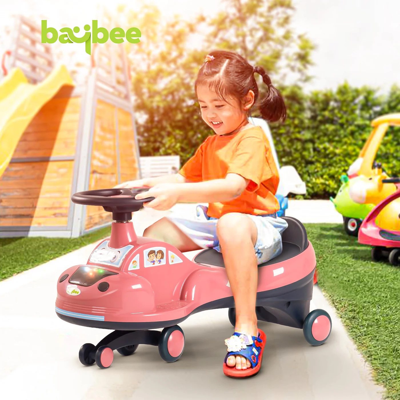 Baybee Flare Kids Ride on Magic Swing Cars with Flashing LED Lights Music & PP Wheels- Dark Pink Baybee Flare Kids Ride on Magic Swing Cars with Flashing LED Lights Music & PP Wheels- Dark Pink