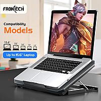 Frontech Laptop Cooling Pad CP-0007 – Dual Cooling Fans | Adjustable Height | Mobile Holder | USB Powered | Supports Up to 15.6" Laptops