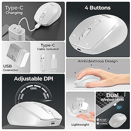WIRELESS MOUSE FOXIN FLOW BT+2.4GHZ DPI (WHITE)