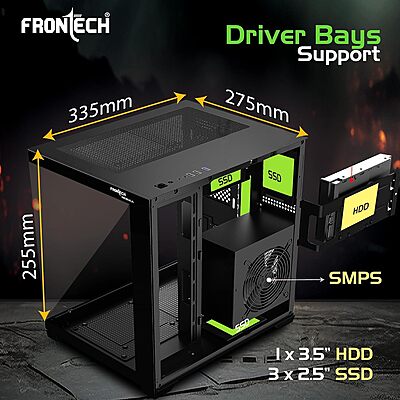 Frontech FT-4382 Mid-Tower Case USB 3.0 & Bottom PSU