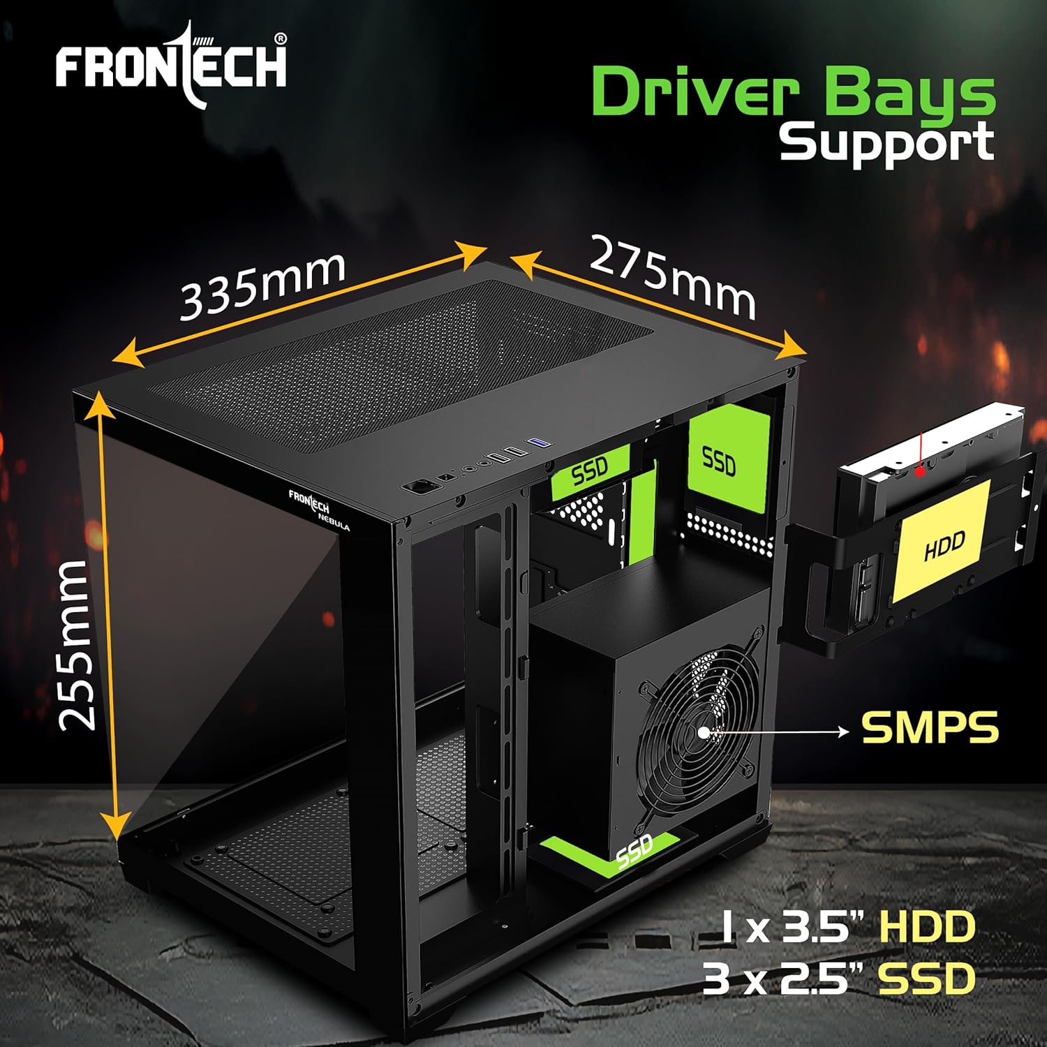 Frontech FT-4382 Mid-Tower Case USB 3.0 & Bottom PSU