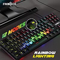 Frontech KB-0014 Wired Gaming Keyboard – Mechanical Keys | Multicolor RGB Backlight | Ergonomic Design with Retractable Stands | USB Plug & Play | 1 Year Warranty