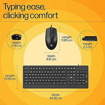Open Box HP 150 Wired Mouse and Keyboard Wired USB Multi-device Keyboard- Combo