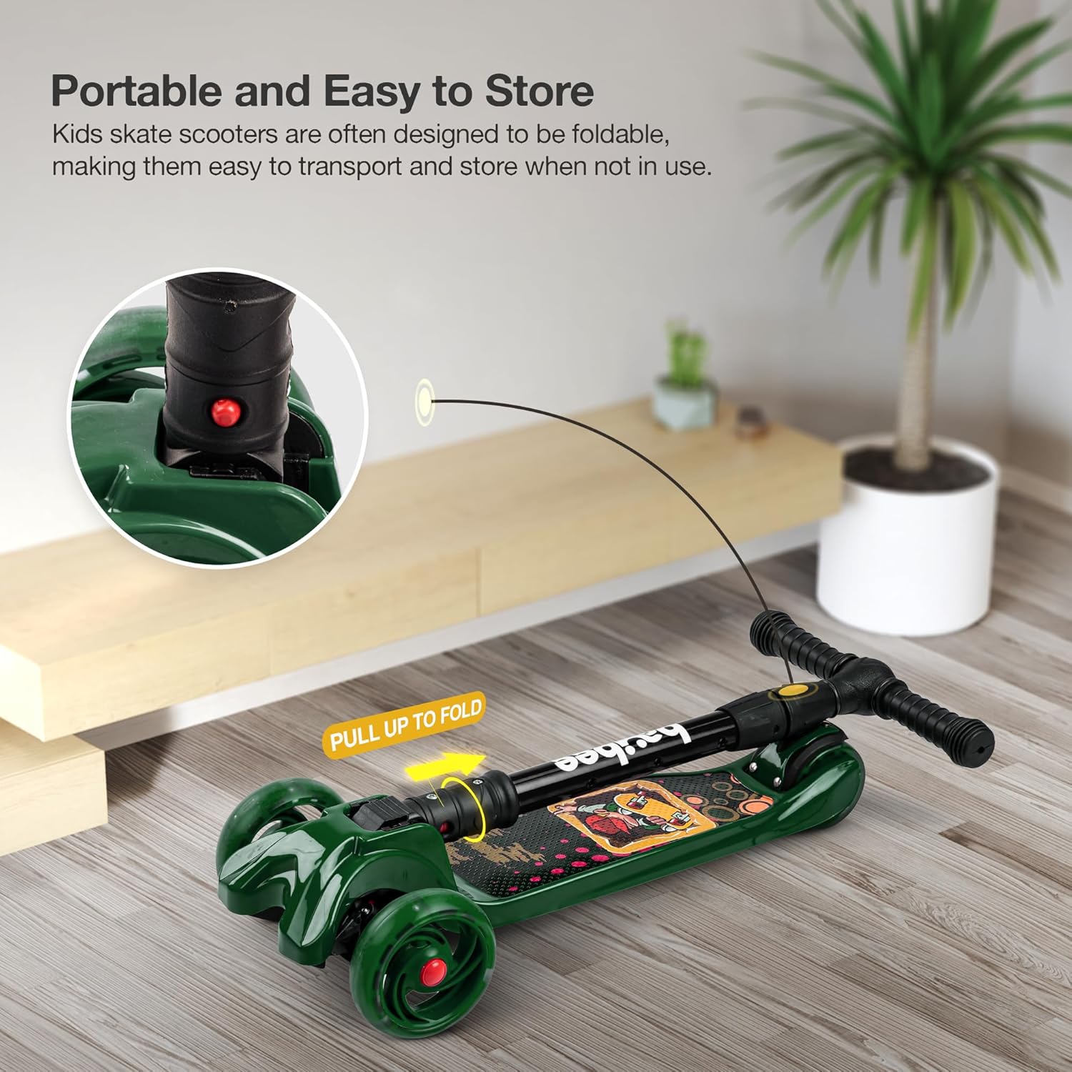 Baybee Flash Scooter for Kids with Foldable & Height Adjustable Handle- Green Baybee Flash Scooter for Kids with Foldable & Height Adjustable Handle- Green