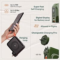 Ambrane 4-in-1 Power Bank, Charger, Magsafe Wireless Charger with Inbuit Cable for MacBook/Type C Laptop, iPhone & Android All-in-1 Device, 65W Fast Charging 15000mAh