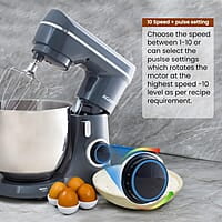AGARO Elegant Stand Mixer, 1400W with 5.5L SS Bowl, 10 Speed Settings, Pulse Function, 100% Copper Motor