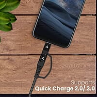 Ambrane 2 in 1 Type-C & Micro USB Cable with 3A Fast Charging Mobile Cable, 480 mbps Data Sync