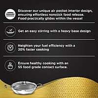 Preethi Diva Collection Triply Stainless Steel Kadai with API Technology, 20 cm, Gas & Induction