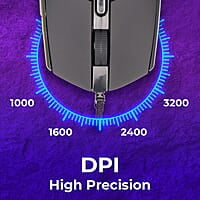 ZEBRONICS WAR M Wired Gaming Mouse with 6 Buttons, High Precision, up to 3200 DPI, USB Interface, Breathing LED, Braided Cable