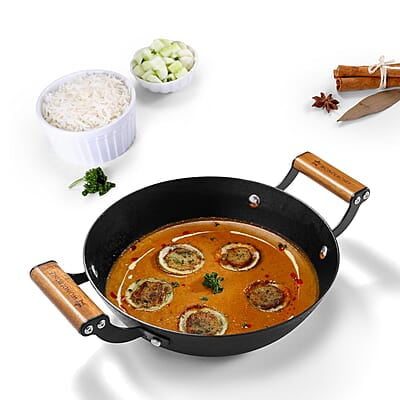 Wonderchef Pre-Seasoned Ferro Light 28cm Kadhai 3.2L Acacia Wooden Handles