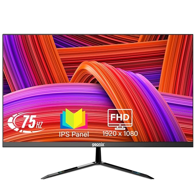GEONIX 22" FHD IPS Monitor, 75Hz, 100% sRGB, HDMI & VGA, Low Blue Light, 3-Year Warranty