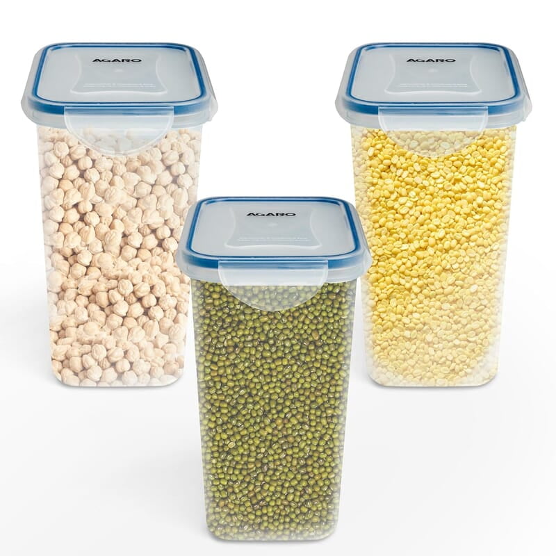 AGARO Airtight Container, Food Storage Container With Lid Tall Rectangular Plastic Body, Leak Proof, BPA Free, Capacity 1.5L Each, Pack of 3