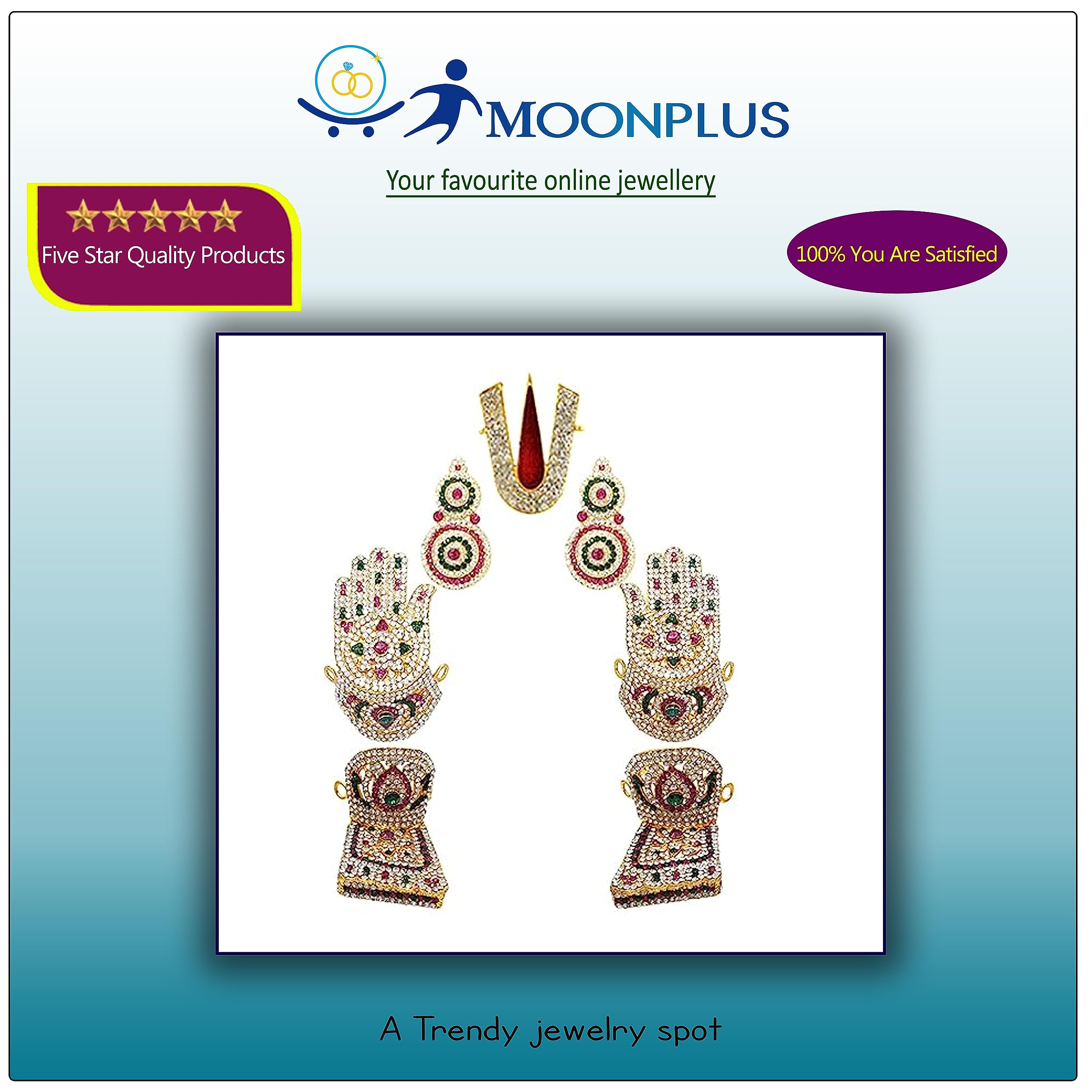 .God Ornament Gold Plated Multi Stone Hand&Leg with Namam, God Stone Ear