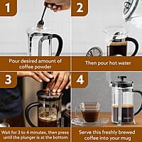 AGARO Classic French Press Coffee And Tea Maker, Borosilicate Glass Body With Sleeves, Glass Carafe, BPA Free Plastic Lid Strainer, 600Ml