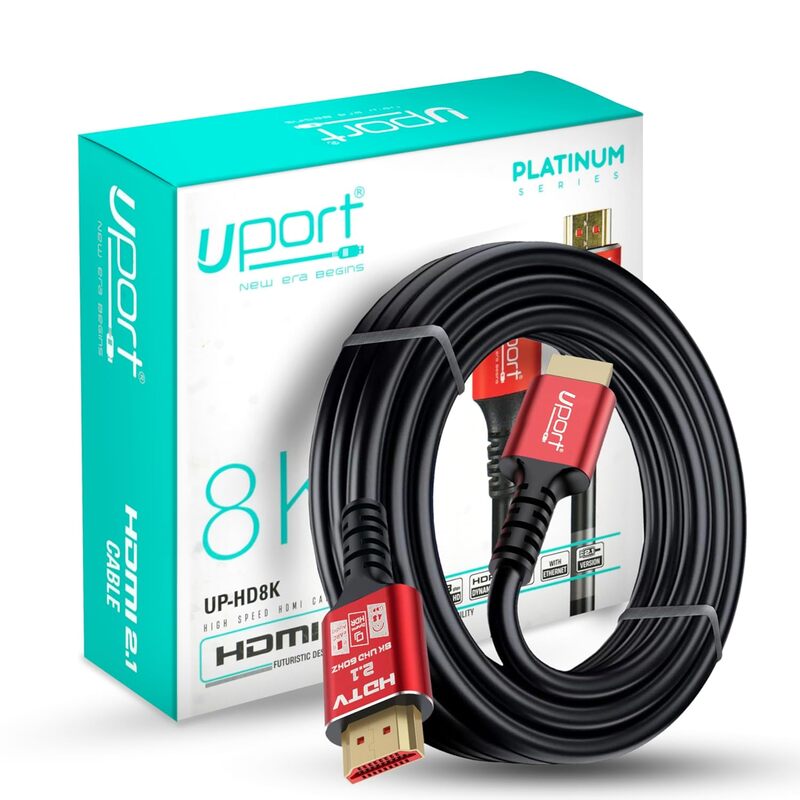 Uport 8K HDMI Cable 3m – HDMI 2.1, eARC, 48Gbps, supports 8K@60Hz, HDR, and Dolby Vision. Perfect for gaming and home theater setups. Durable design for high-speed data transfer.