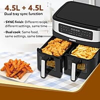 AGARO Imperial Dual Basket Digital Air Fryer, Independent 4.5L Basket, 10 Preset Cooking Modes, 360° Air Circulation, Convection, Digital Touch Display, 2400W
