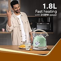 AGARO Regency Vintage Kettle 1.8L with Temperature Gauge, Hot Water Boiler & Tea Heater with Curved Handle Visible Water Level Line, Led Light