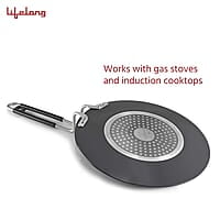 Lifelong Hard Anodized Concave Tawa, 255 mm,Induction and Gas Compatible, Black