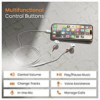 Ambrane Wired Type C in Ear Earphones with in-line Mic for Clear Calling, 1.2M Cable, 14mm Dynamic Drivers for BoostedBass, Multi-Functional Controller for Type C Enabled Mobiles Stringz 02