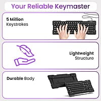 Ambrane Wired Keyboard, 104 Key with Membrane Switch Quick, 12Fn Shortcut Keys, Plug and Play USB Connection Compatible with PC, Mac, Laptop, Comfy and Ergonomically Design