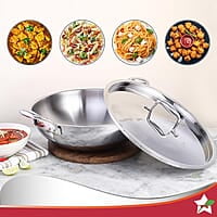 Wonderchef Nigella Tri-Ply Stainless Steel 28cm Kadhai with Lid 4.1 Litres 2.6mm Thickness