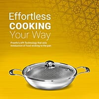 Preethi Diva Collection Triply Stainless Steel Kadai with API Technology, 20 cm, Gas & Induction