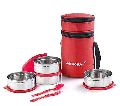 Varmora SS QuattroStainless Steel Lunch Box For Office, 390 ML- 4 Containers