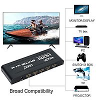 uPort 1x4 HDMI Splitter – 1 Input, 4 Output Ports | Supports 3D 4K x 2K @ 30Hz Full HD | Multi-Monitor Adapter for TVs | Black