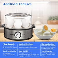 AGARO Crown Instant Egg Boiler 360 Watts, Boils Up to 7 Eggs with 3 Modes Heating/Stainless Steel Body (Silver)