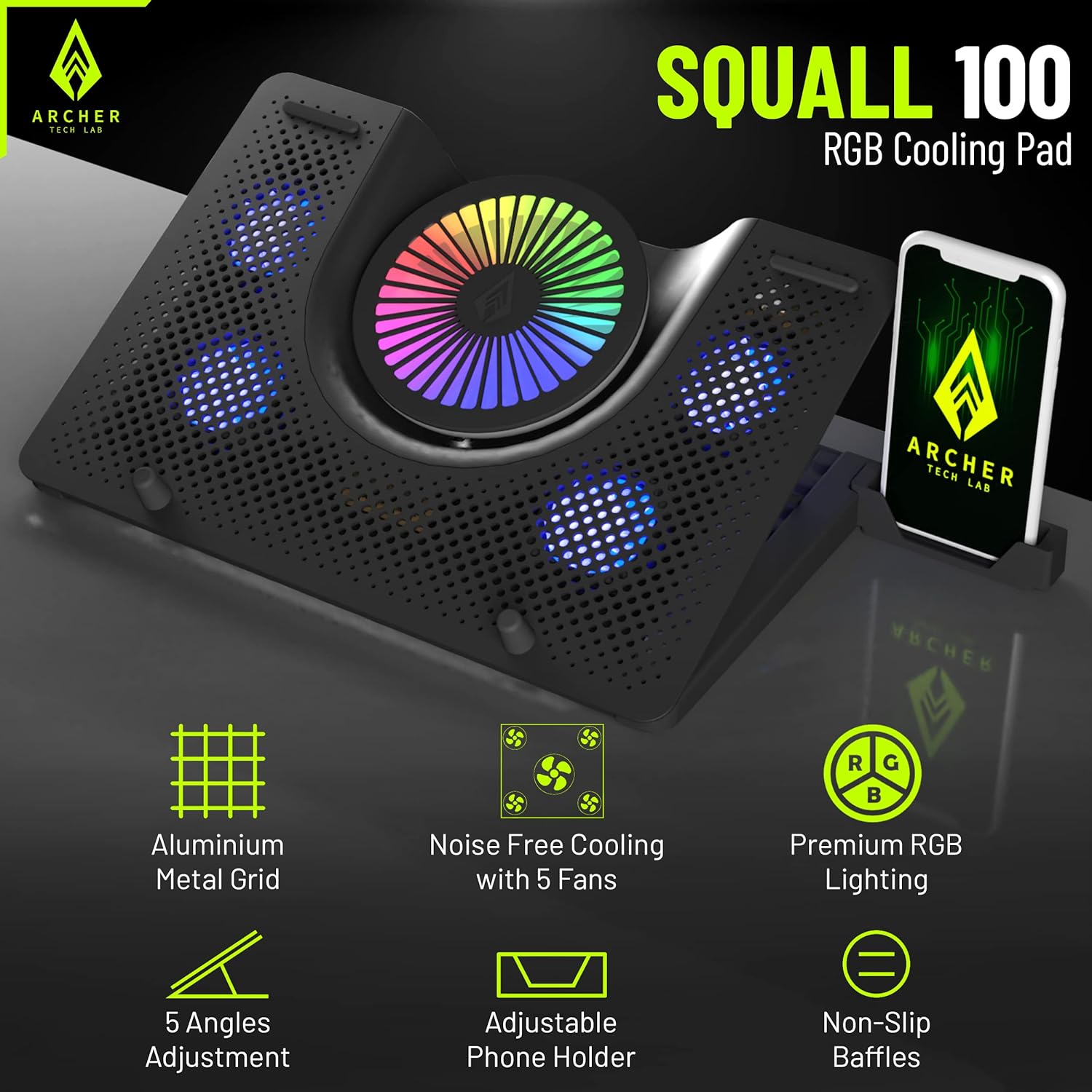 Archer Tech Lab Squall 100 RGB Gaming Laptop Cooling Pad