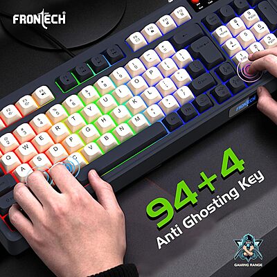 Frontech AERO BLADE KB-0044 – RGB gaming keyboard with mechanical feel, USB interface, anti-ghosting keys & ergonomic design. Built for speed.