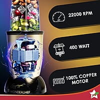 Wonderchef Nutri-blend Mixer Champagne, Grinder & Blender 400W 22000 RPM 2 Unbreakable Jars