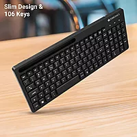 Zebronics K36 Wired Keyboard – 106 Keys, USB, Ergonomic Design, Multimedia Keys, Durable Build, Plug and Play, Compatible with Windows, Sleek Black Finish, Ideal for Home and Office Use.