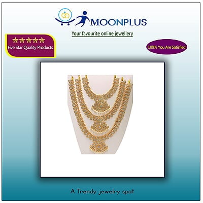 Gold Plated Necklace Set, Triple Haram Gold Plated Necklace Set, Triple Haram