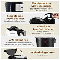 AGARO Royal 4 Big Cups Drip Coffee Maker, 600 Ml Borosilicate Glass Carafe Jar, 750W