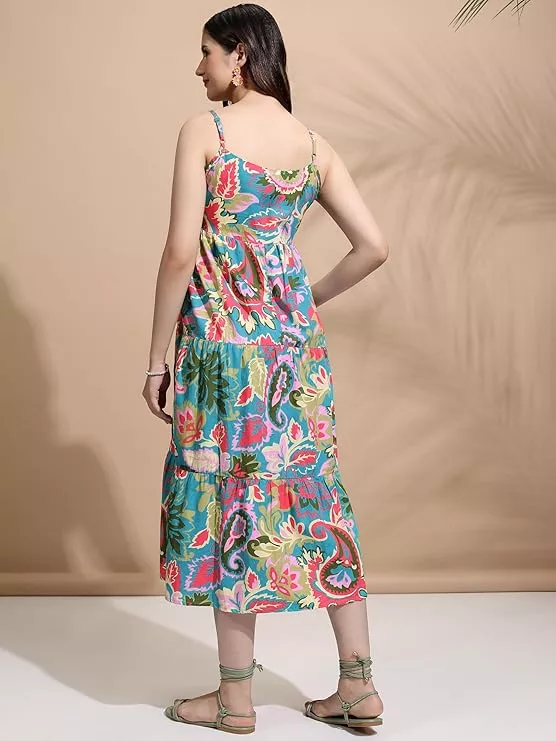 Tokyo Talkies Women's Sleeveless Square Neck Printed Dresses | Stylish Dresses | Casual Dresses