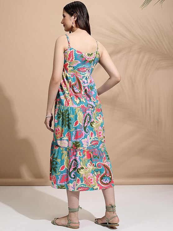 Tokyo Talkies Women's Sleeveless Square Neck Printed Dresses | Stylish Dresses | Casual Dresses