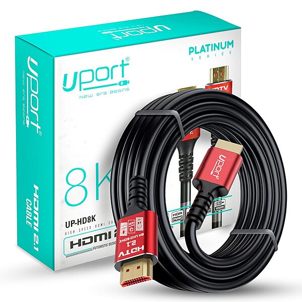 Uport 8K HDMI Cable 5m – 48Gbps, eARC, HDMI 2.1, supports 8K@60Hz, 4K@120Hz, HDR, and Dolby Vision. Perfect for gaming and home theater setups. Durable design for long-lasting performance.