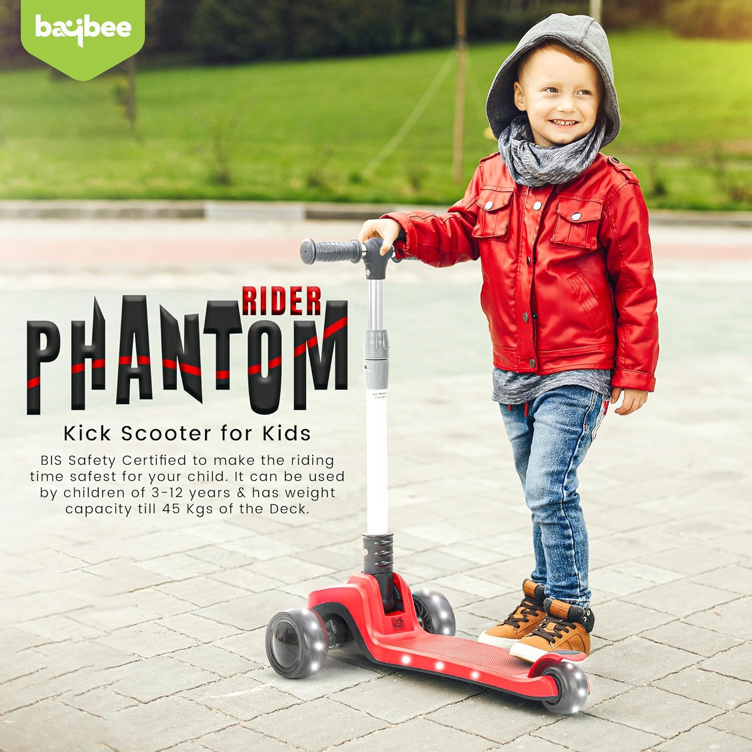 Baybee Phantom Skate Scooter for Kids, Foaldble 3 Wheel Kids Scooter with 3 Height Adjustable- Red Baybee Phantom Skate Scooter for Kids, Foaldble 3 Wheel Kids Scooter with 3 Height Adjustable- Red
