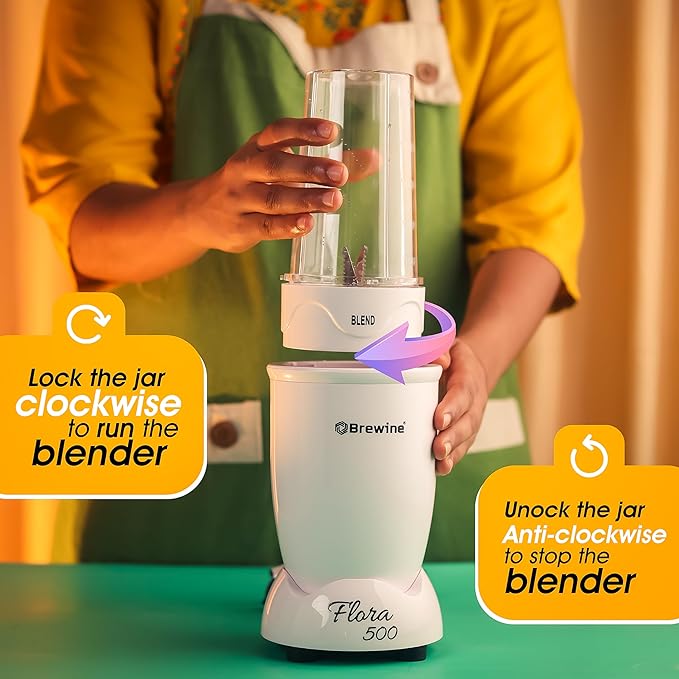 Brewine 500W White Blender – Multi-Functional – Includes Jars for Juicing, Mixing & Grinding
