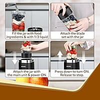 AGARO Galaxy 3 Jar Personal Blender, 400W, Serrated and Cross Blade with Detachable Base, Mixer/Grinder/Smoothie/Juice Maker, Black