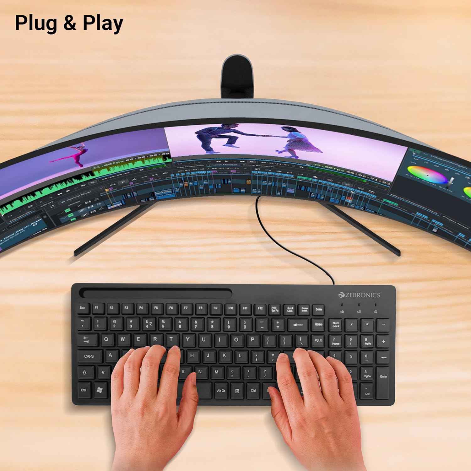 Zebronics K36 Wired Keyboard – 106 Keys, USB, Ergonomic Design, Multimedia Keys, Durable Build, Plug and Play, Compatible with Windows, Sleek Black Finish, Ideal for Home and Office Use.